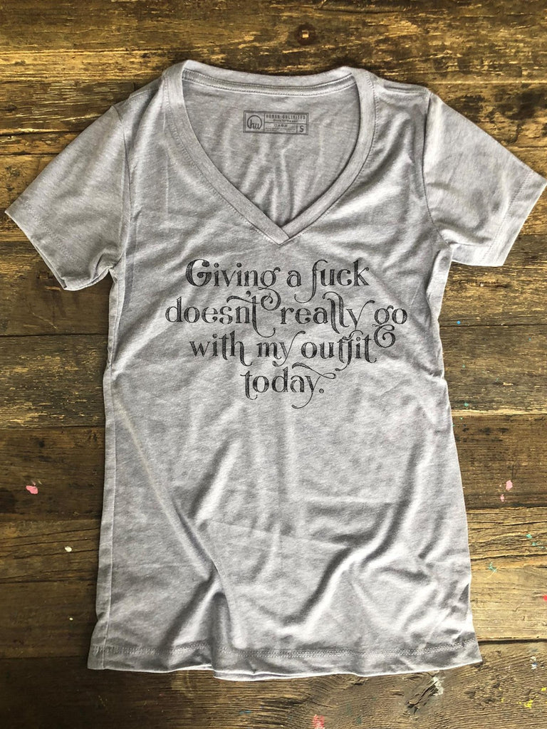 Doesn't Really Go - Womens Vneck - Heather Gray - Human Unlimited