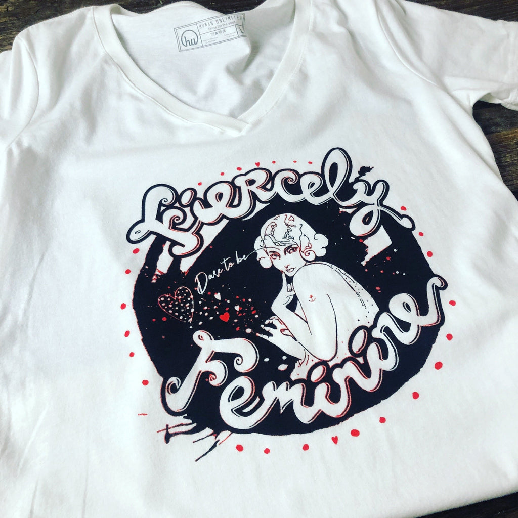 T-shirt - Fiercely Feminine - Womens V-Neck