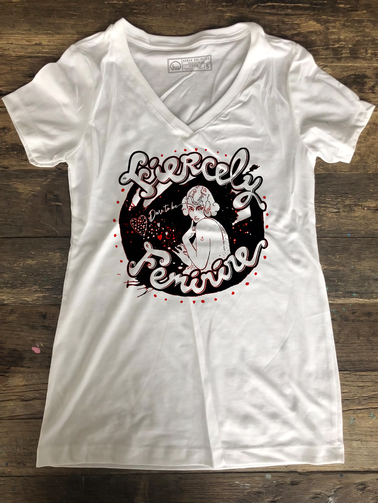T-shirt - Fiercely Feminine - Womens V-Neck