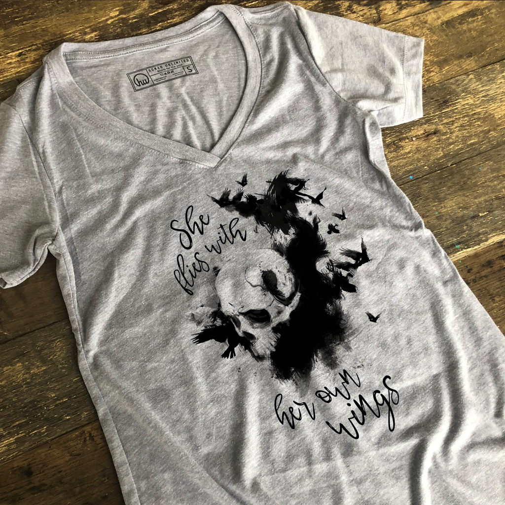 T-shirt - She Flies With Her Own Wings - Womens Vneck